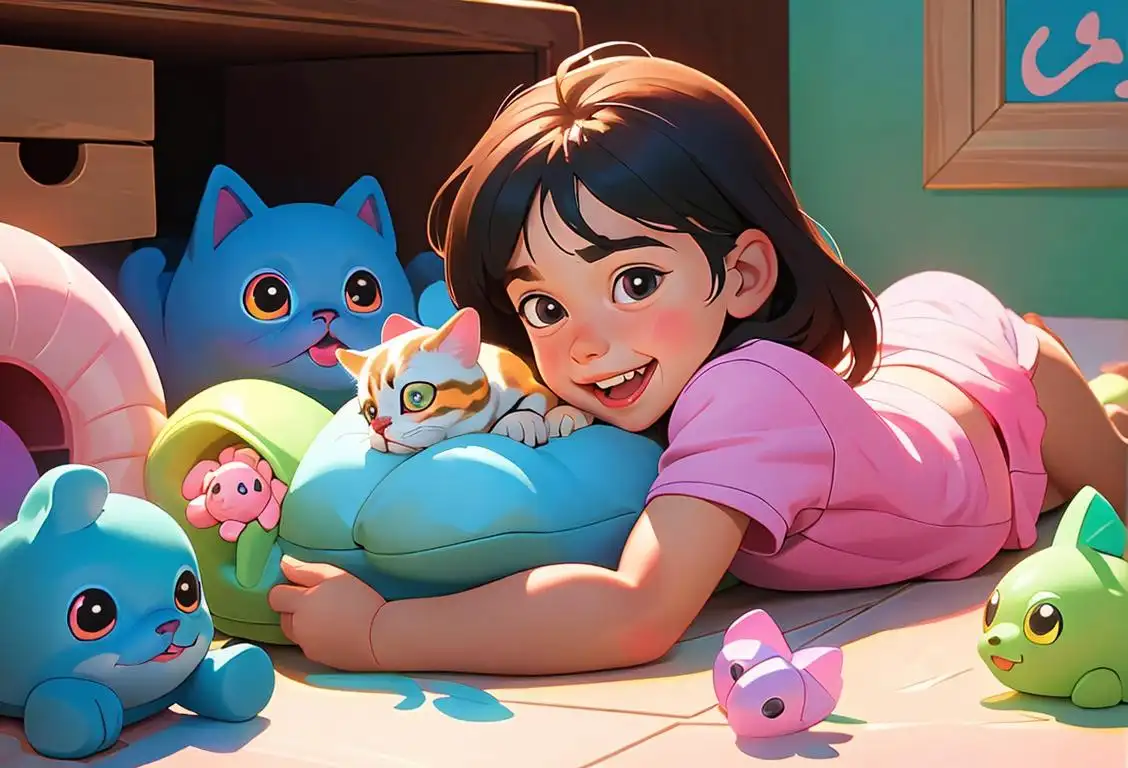 A joyful child playing with a variety of adorable pets, surrounded by colorful toys and a cozy home..