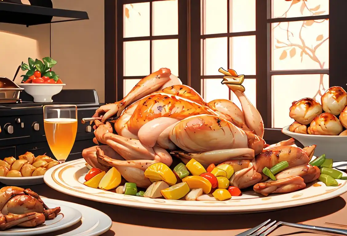Happy family enjoying rotisserie chicken dinner, with vibrant table setting and cozy home atmosphere..