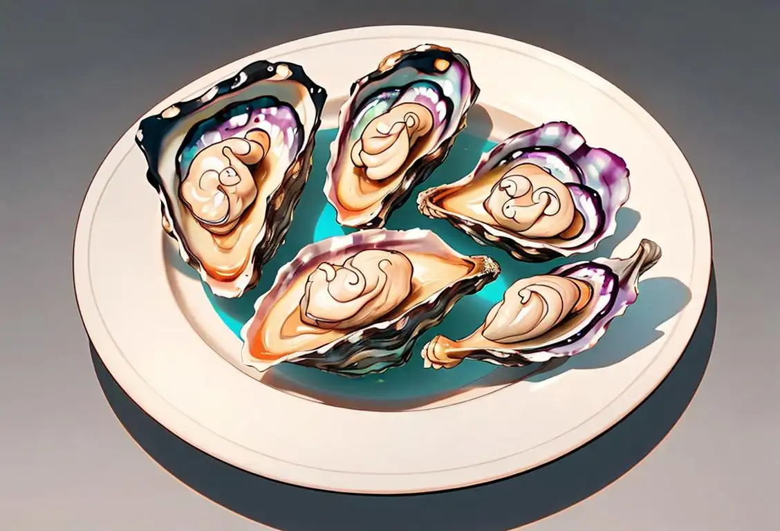 An elegant plate of oysters on the half shell, presented with a modern twist showcasing vibrant colors and a minimalist aesthetic..