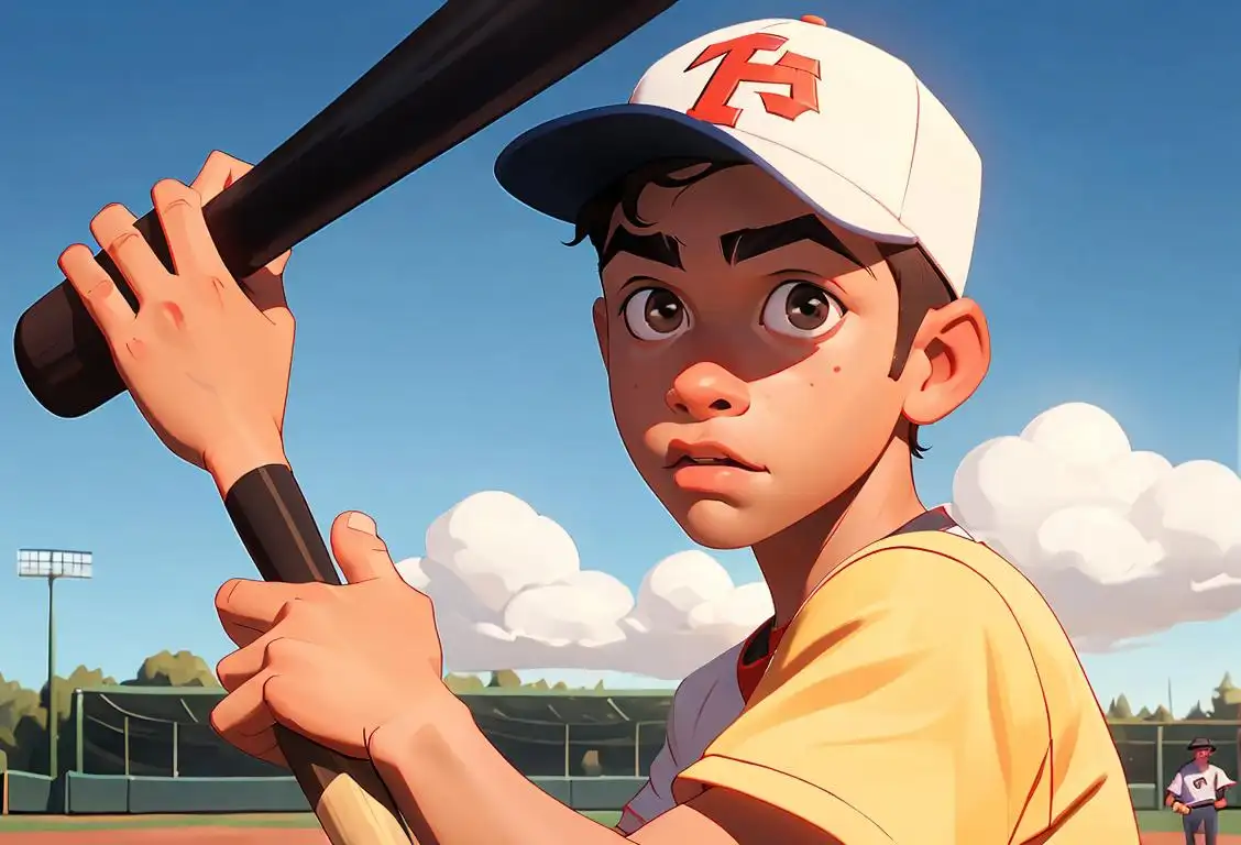Young boy wearing a baseball cap, sporting a baseball jersey, and holding a baseball bat in a sunny baseball field..
