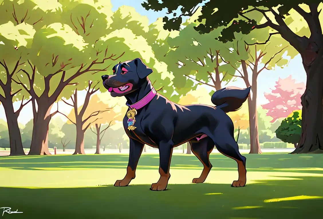 A regally posed purebred dog, wearing a fancy collar, showcasing its distinct breed, in a lush park setting..