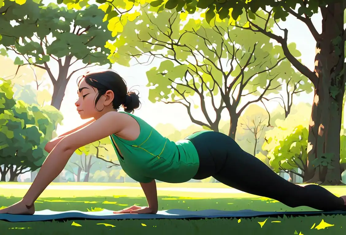 A serene image of a person practicing Iyengar yoga in a lush green park, wearing a comfortable yoga outfit, surrounded by peaceful nature..