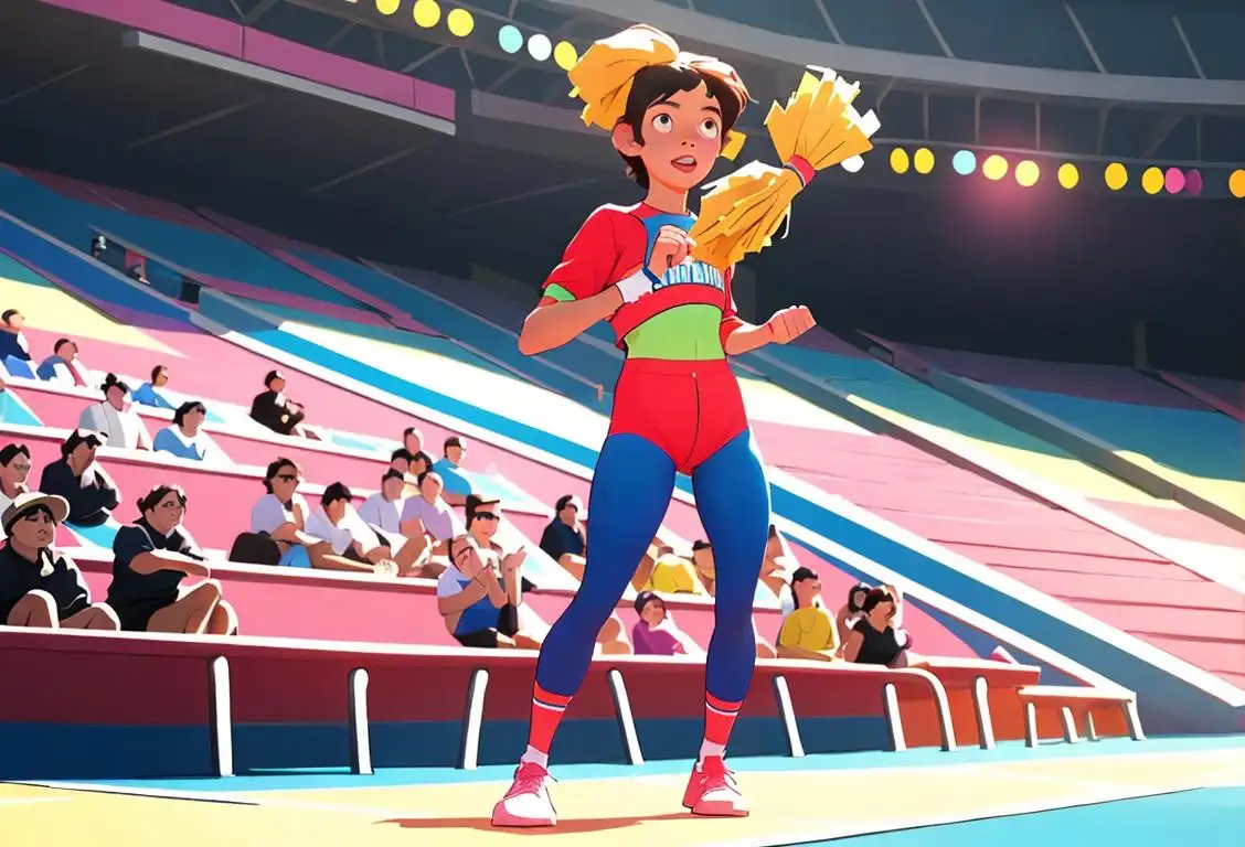 Young person attempting to break a national record in a single day, wearing colorful athletic clothes, sports arena setting, surrounded by cheering crowd..