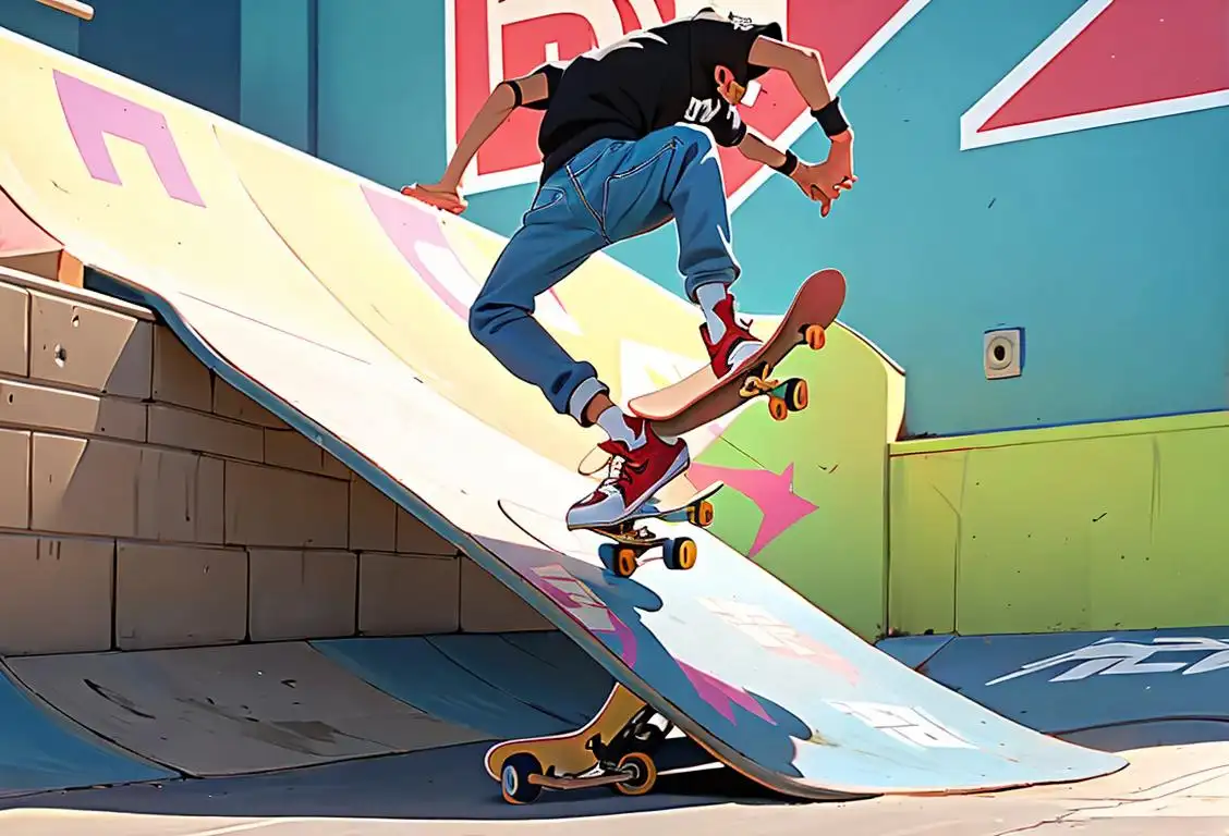 Young skater performing a kickflip in a vibrant urban skatepark, sporting a cool streetwear outfit and surrounded by fellow skateboarders..
