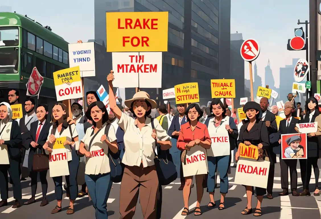 A diverse group of people holding various transportation signs, representing different modes of transport, in a city setting..