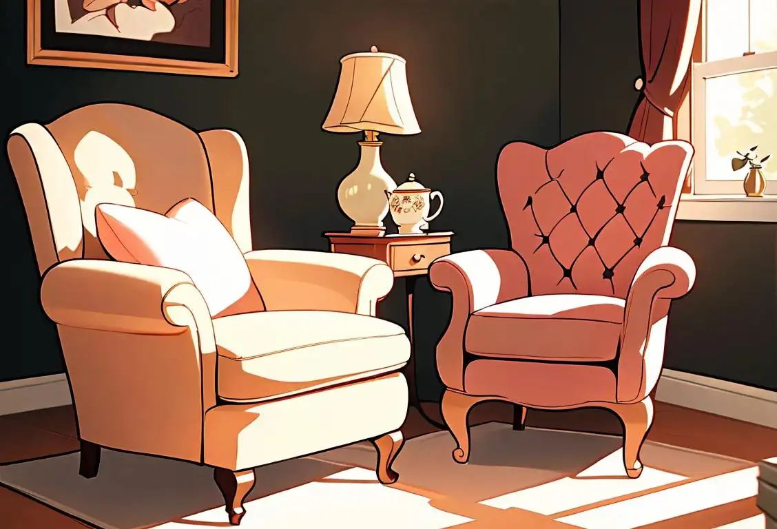 A cozy, vintage armchair in a charming, book-filled living room, bathed in soft sunlight. (Expand Image Prompt: Classic retro vibes, with a cup of tea and a plush blanket, inviting relaxation and comfort)..
