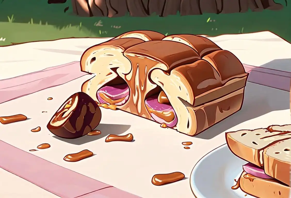 A child spreading peanut butter and jelly on a slice of bread, with a picnic blanket and sunny park scene in the background..