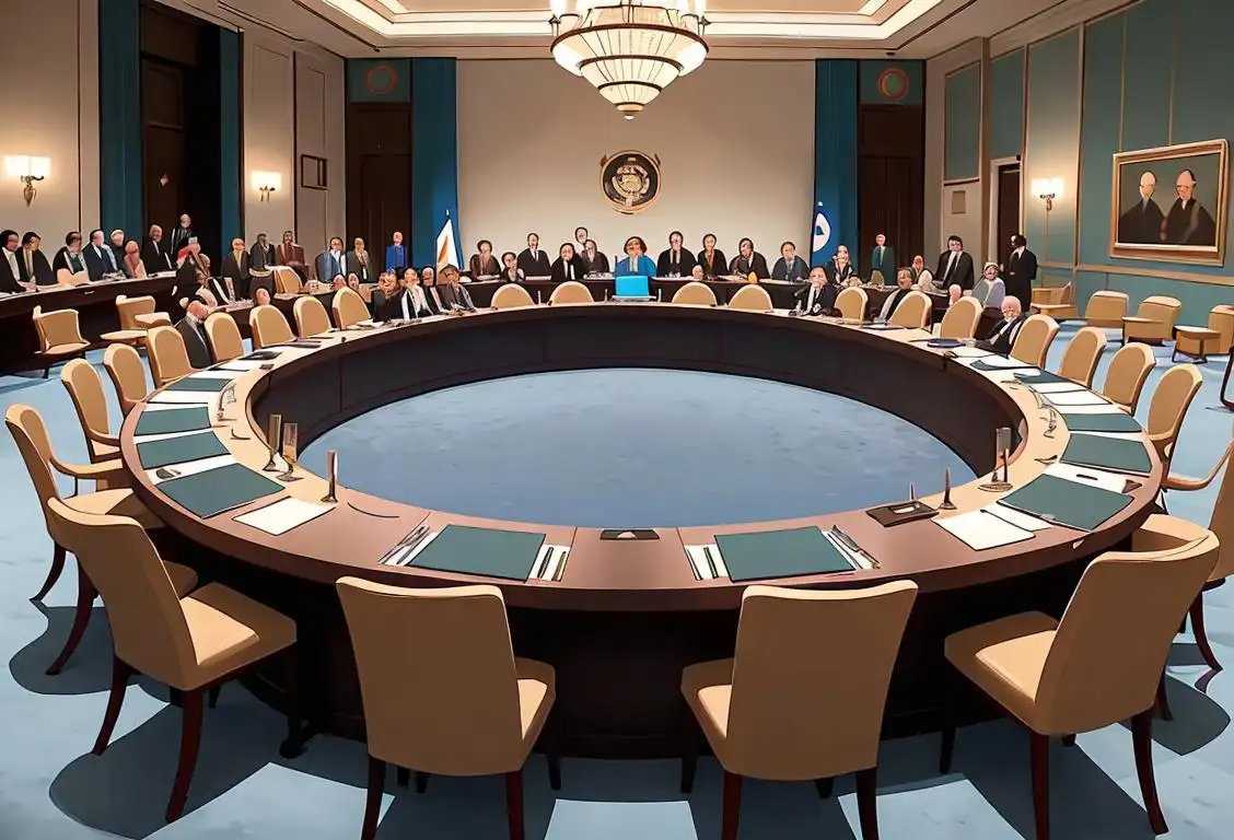 A diverse group of national security council members gathered around a table, focused and determined to keep our country safe for one more day. Professional attire, modern office setting..