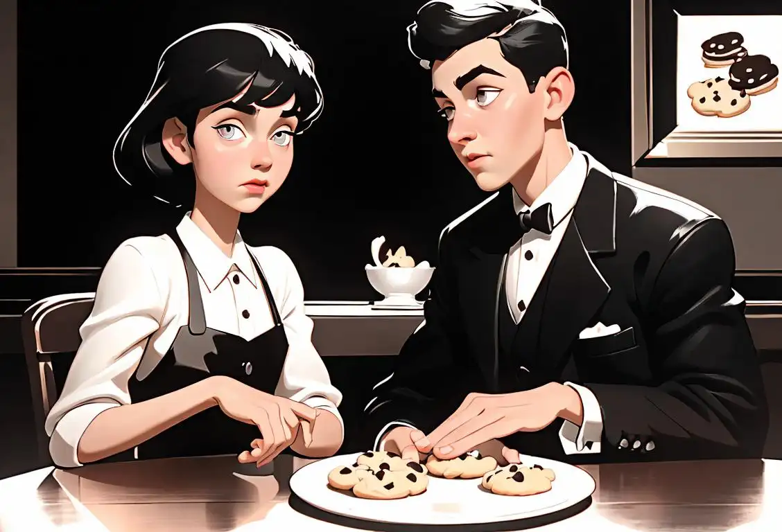 A young boy and girl sharing a black and white cookie, wearing vintage-style clothing, in a classic American diner..