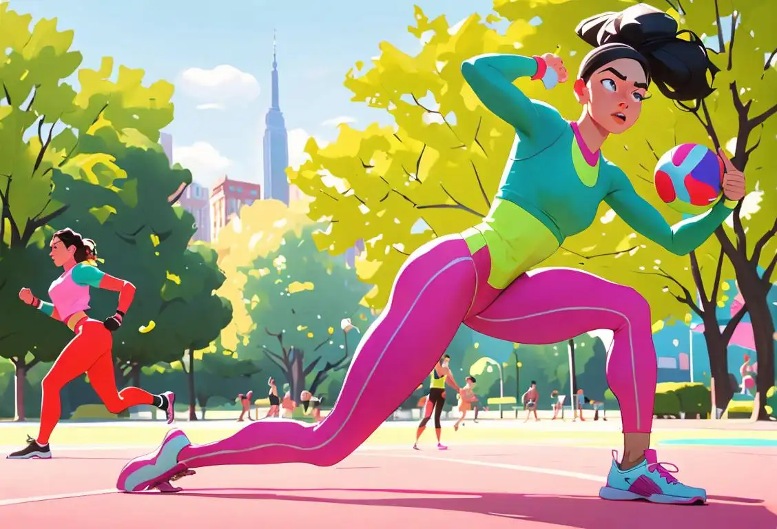 Fit male and female athletes in colorful workout attire, outdoors in a bustling city park, showcasing their strength and agility..