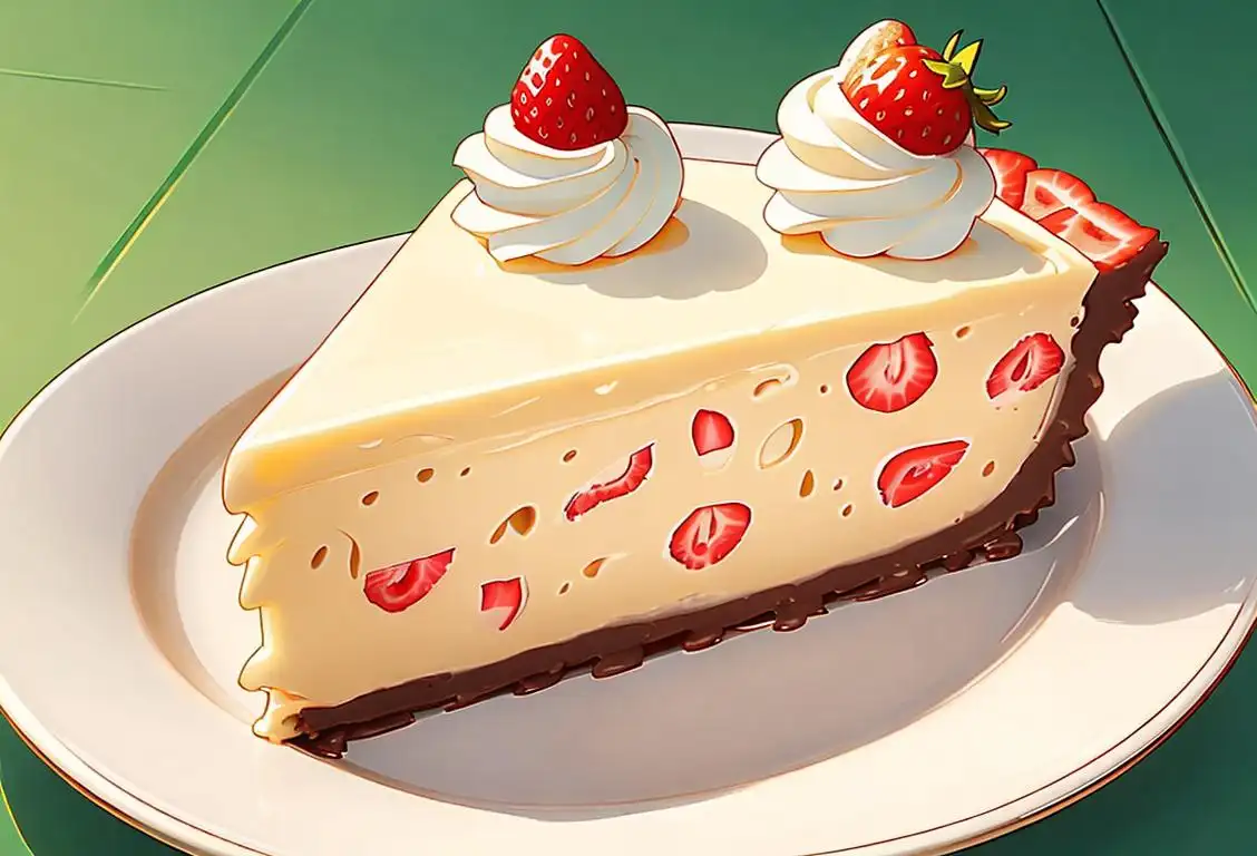 A delightful slice of Bavarian cream pie, garnished with fresh strawberries and served on a vintage floral plate..