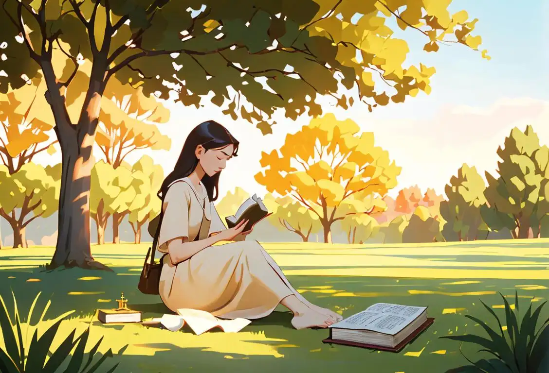 A serene, sunlit outdoor setting with a person peacefully reading a bible, surrounded by nature's beauty..