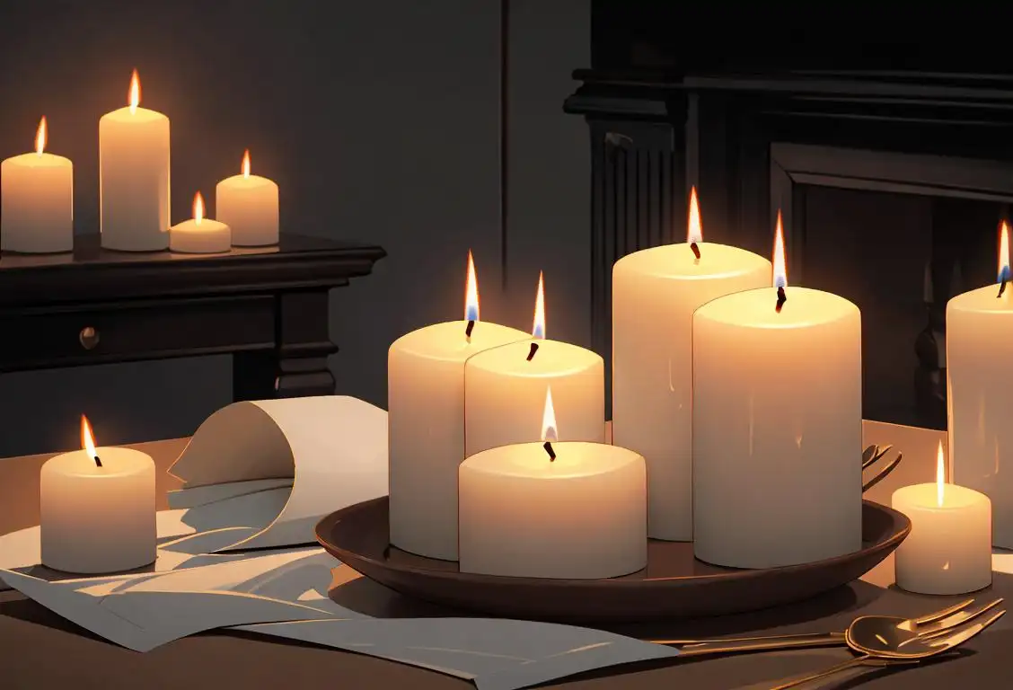 Lit candles arranged in the shape of the number 'Day', surrounded by warm and cozy home decor items..