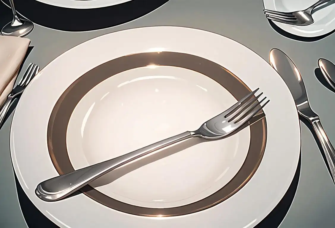 Close-up of a sparkling silver spoon, resting on a clean white tablecloth, surrounded by a classic dining scene with elegant linens and polished cutlery..