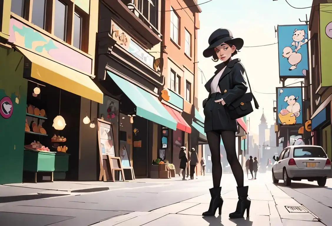 A stylish short person with a unique outfit, rocking a trendy hat in a whimsical, urban setting..