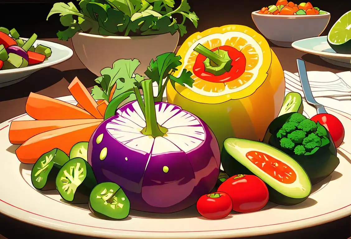 Colorful vegetables arranged in a vibrant food display, a chef's hat, and utensils ready to create a delicious and healthy meal..