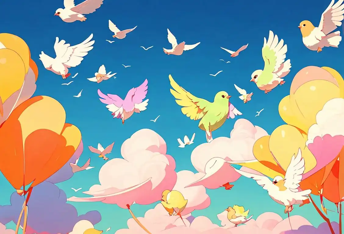 Brightly colored birds flying in a sky filled with hashtags, while people around the world retweet and share their thoughts. Scene includes a mix of modern and traditional fashion styles..