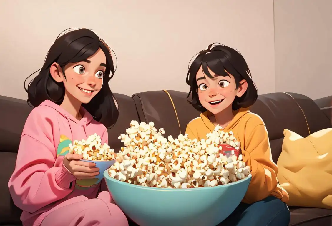 A joyful family, wearing comfy sweatshirts and sitting on a cozy couch, enjoying a bowl of freshly popped popcorn together..