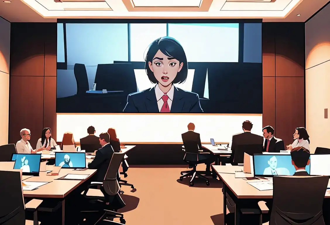 Illustration of a diverse group of professionals in a conference room, wearing business attire, with motivational sales presentation on the screen..