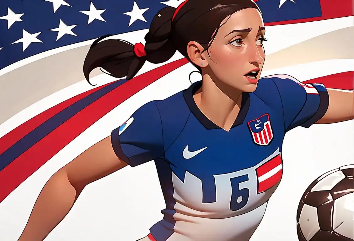 Carli Lloyd kicking a soccer ball with gusto, sporting her iconic jersey and representing the USA flag in the background..