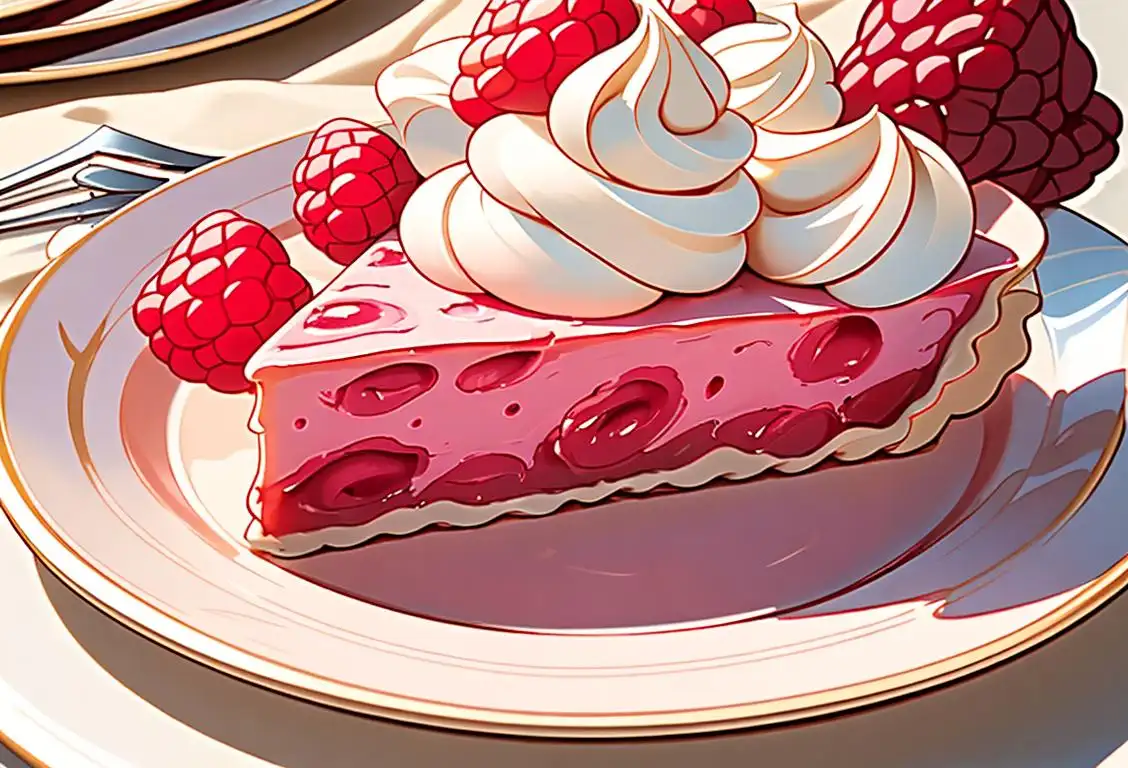 Close-up shot of a delectable raspberry tart with a dollop of whipped cream, surrounded by vibrant raspberries. A sunny picnic setting with a gingham blanket and delicate porcelain teacups in the background..