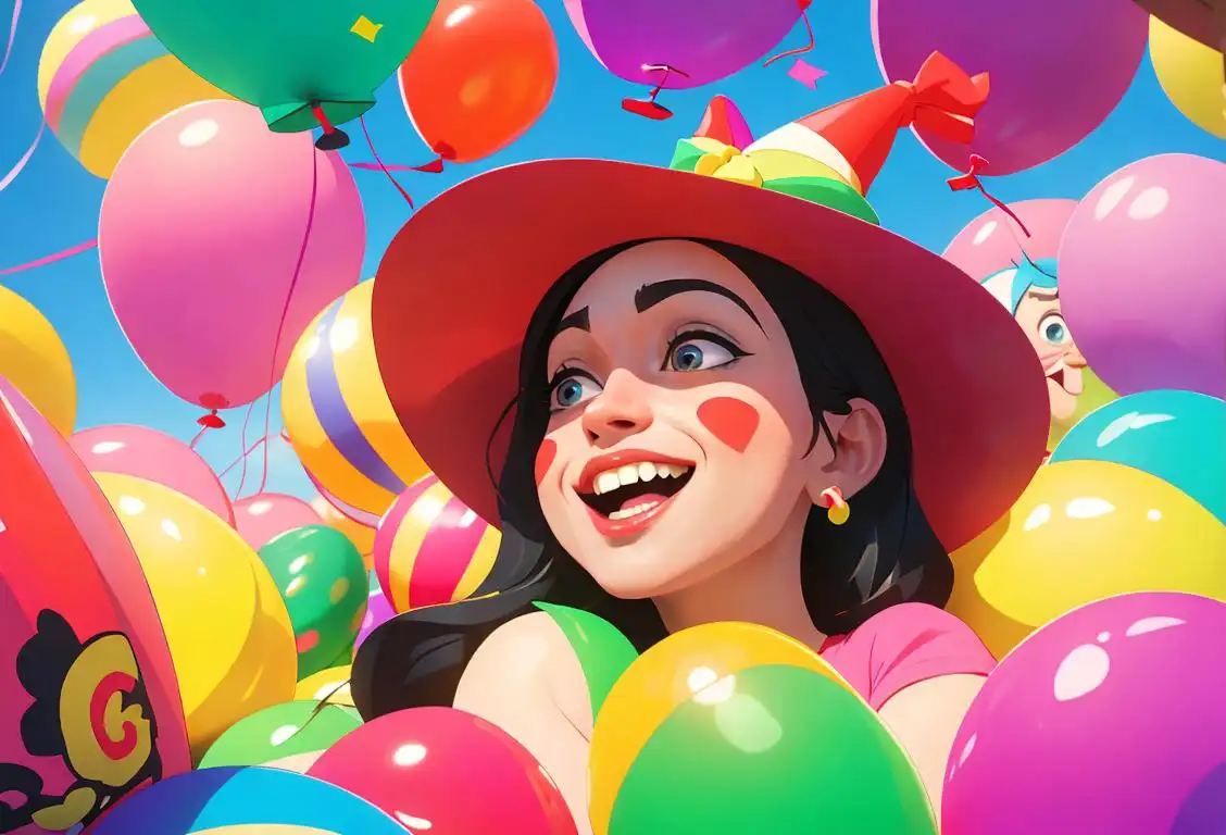 Cheerful individuals surrounded by colorful balloons, wearing party hats, and enjoying bouncy castles, celebrating National Bingus Day in a vibrant carnival atmosphere..