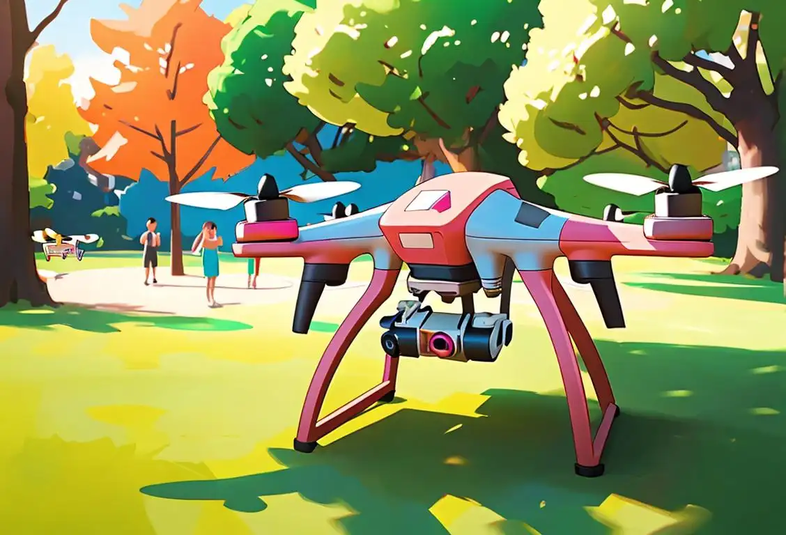 A group of people operating colorful drones in a sunny park, showcasing their elegant flying skills and creativity..