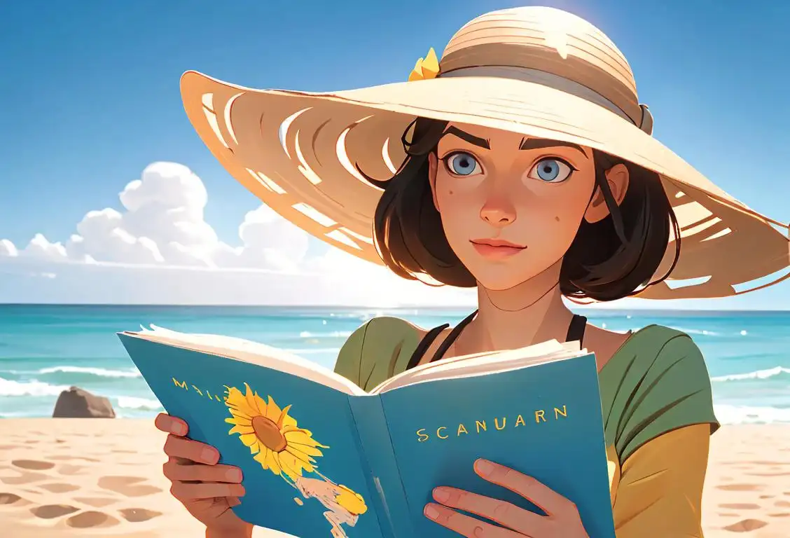Person with a sense of adventure holding a road map, wearing a sun hat, beach setting..