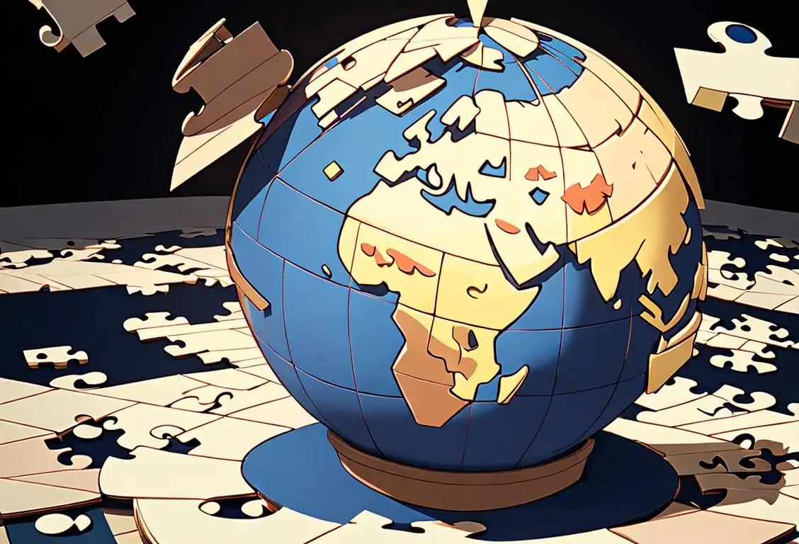 Animated image of a globe with puzzle pieces representing different countries, symbolizing the complexity of national debt. A person wearing a graduation hat is solving the puzzle..