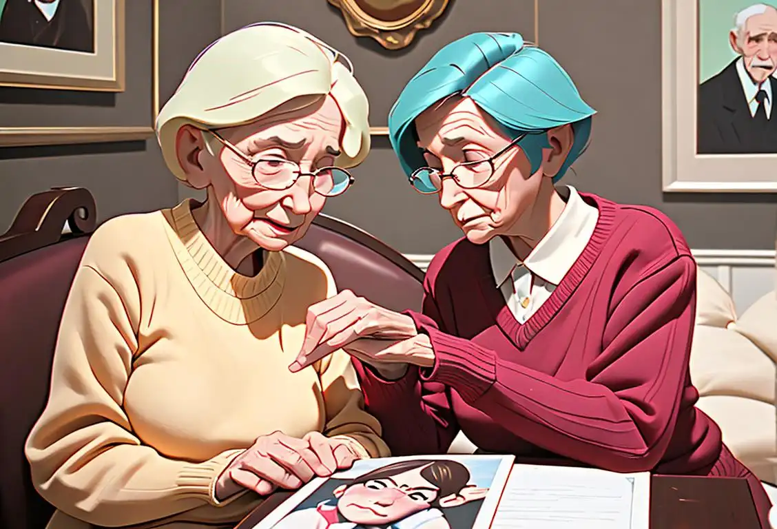 A loving family member tenderly assisting an elderly relative, wearing cozy sweaters, in a comfortable home setting surrounded by photos and family mementos..