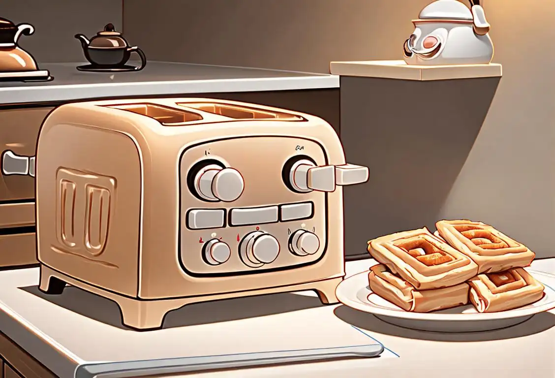 Delighted person, wearing cozy pajamas, holding a toaster strudel, surrounded by a warm, inviting kitchen ambiance..