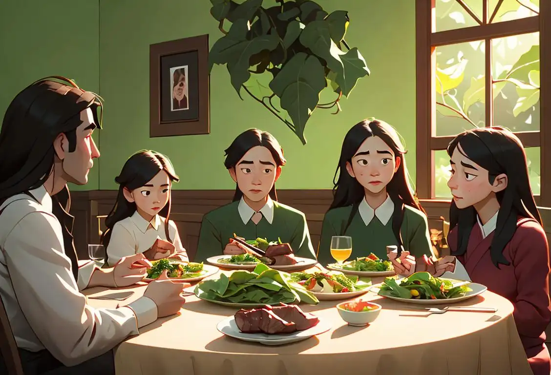 A family sitting around a dinner table, enjoying a delicious meal of beef and leafy green salads. Warm, cozy home ambiance with natural lighting..