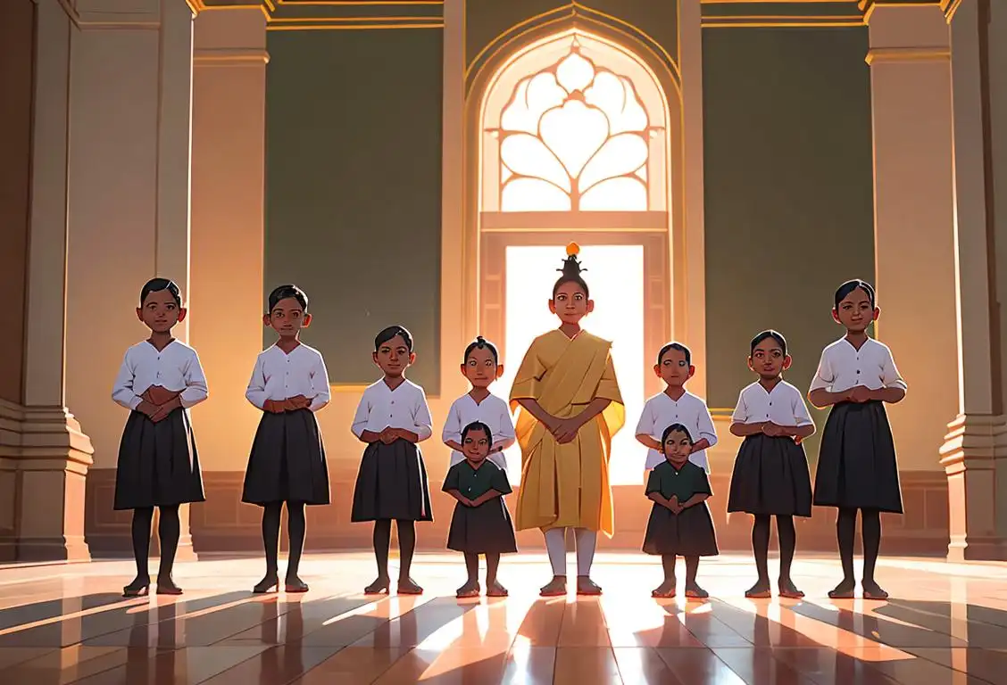 A group of diverse and talented children dressed in their finest attire, proudly standing in front of Rashtrapati Bhavan, radiating joy and determination..