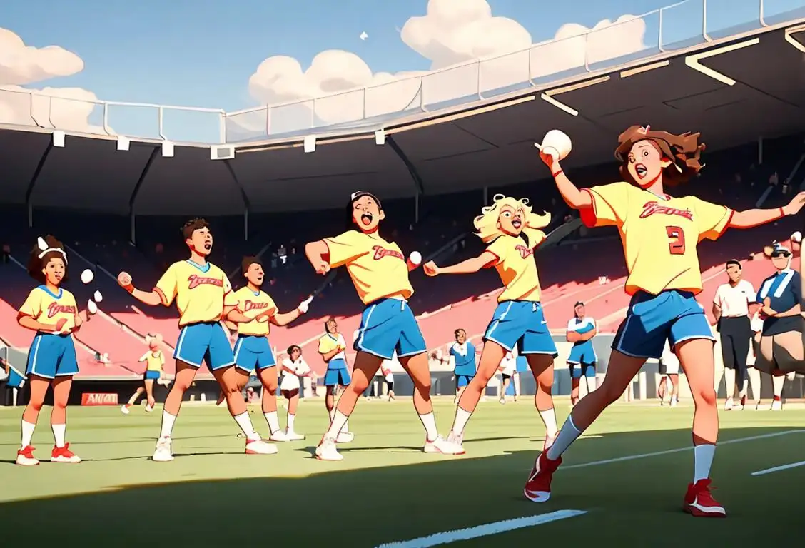 A group of diverse individuals playing sports outdoors, wearing jerseys, sneakers and cheering with excitement, expressing the joy of National League Day..