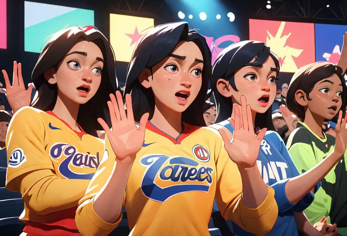 A diverse group of fans cheering and waving their hands in excitement, wearing their favorite team jerseys and representing their different fan communities..