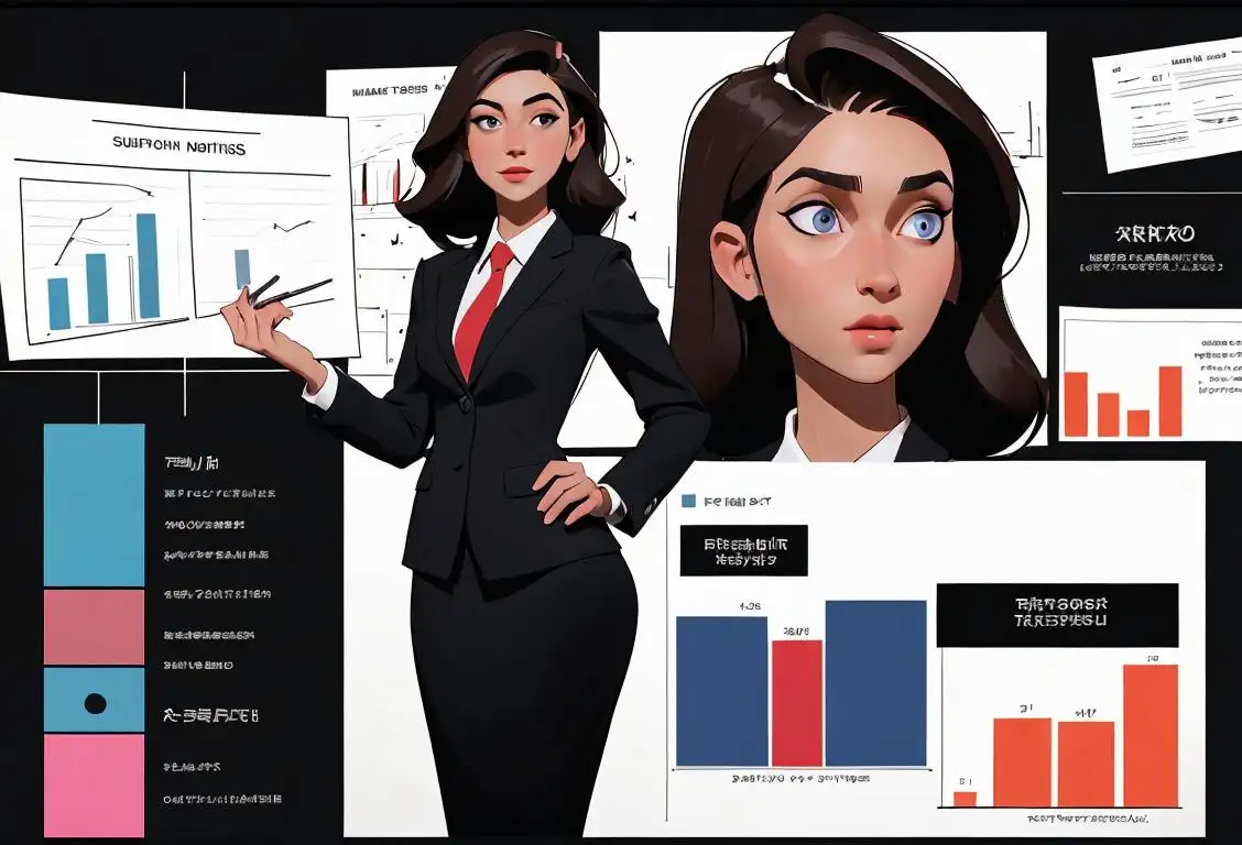 Supervisor Nathan Rode reviews key highlights. Young woman in business attire presenting data charts, modern office setting, professional and confident body language..