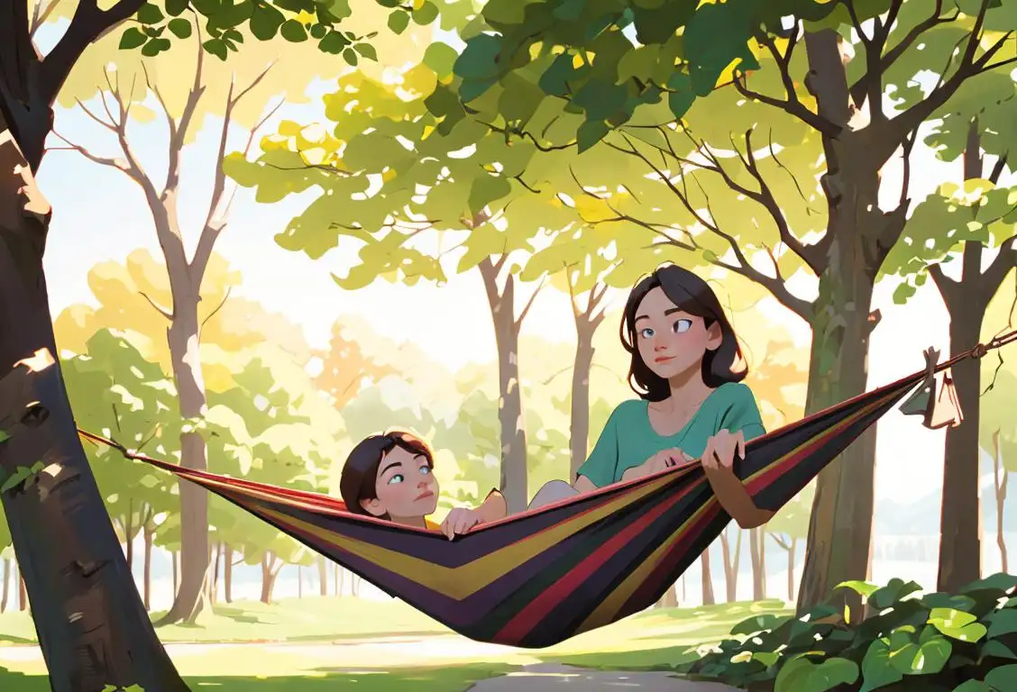 A person lounging on a hammock, wearing comfortable clothes, surrounded by nature and enjoying a peaceful afternoon..