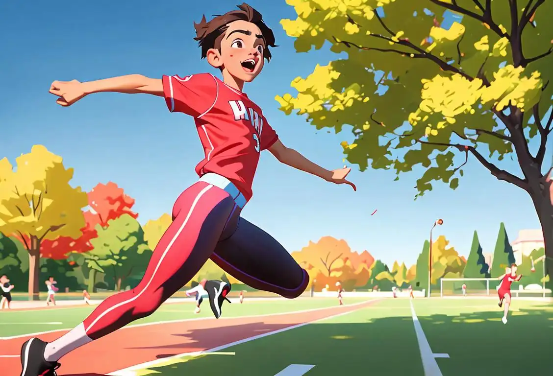 Excited young person in athletic clothing, sprinting through a vibrant park, chasing after their dreams and passions..