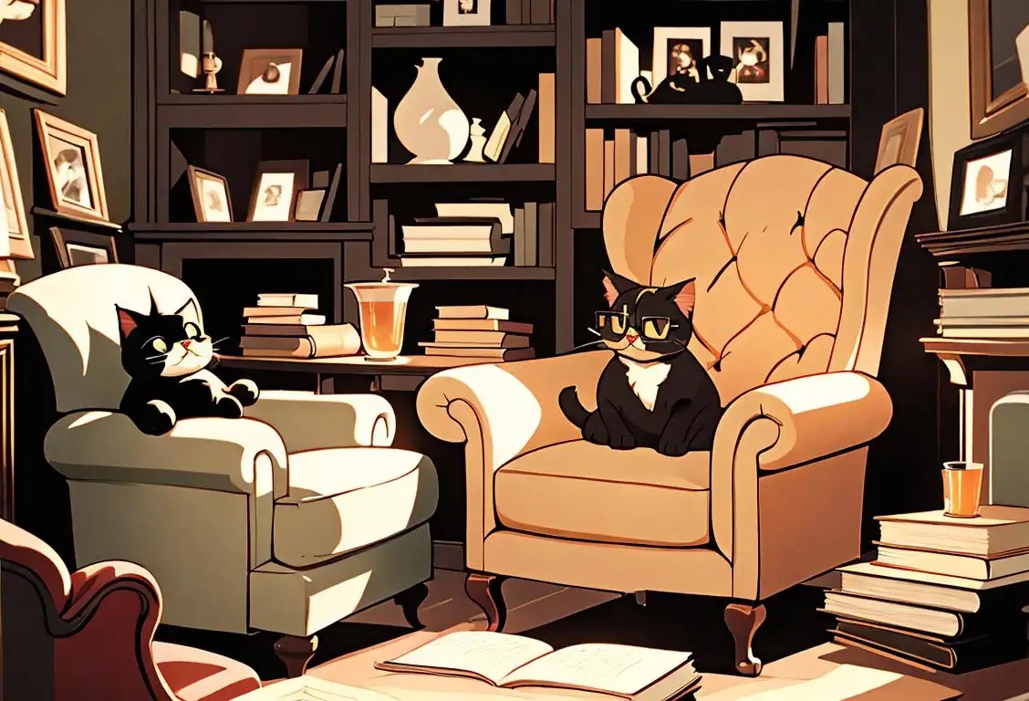 Cozy indie bookstore with warm lighting, comfy armchair, stacks of books, reader with oversized glasses, vintage attire, bookish cat lounging nearby..