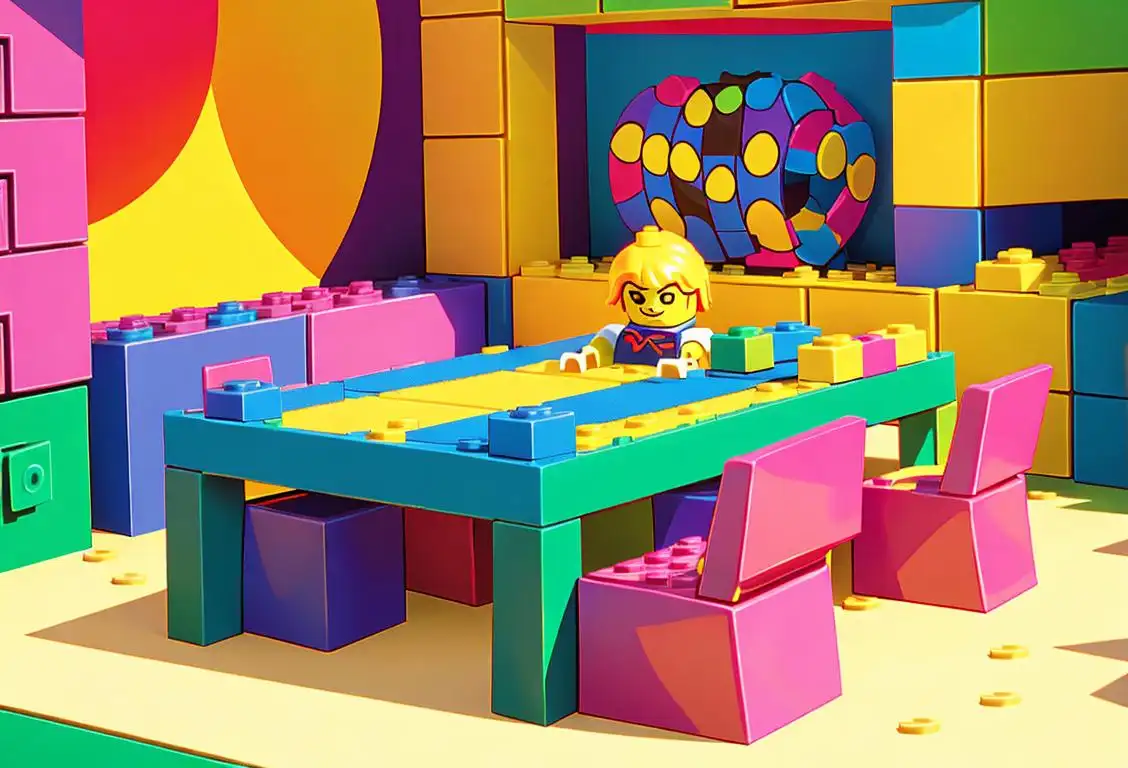 Children building a colorful Lego city, wearing casual clothes, in a bright and vibrant playroom setting..