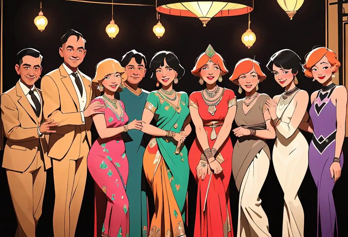 A group of diverse individuals named Angela, wearing stylish clothing from different cultures and eras, surrounded by hearts and smiles. One Angela is wearing a 1920s flapper dress in a jazz club scene, another is wearing traditional Indian attire with henna designs, and another is wearing a modern business suit in a bustling city scene..