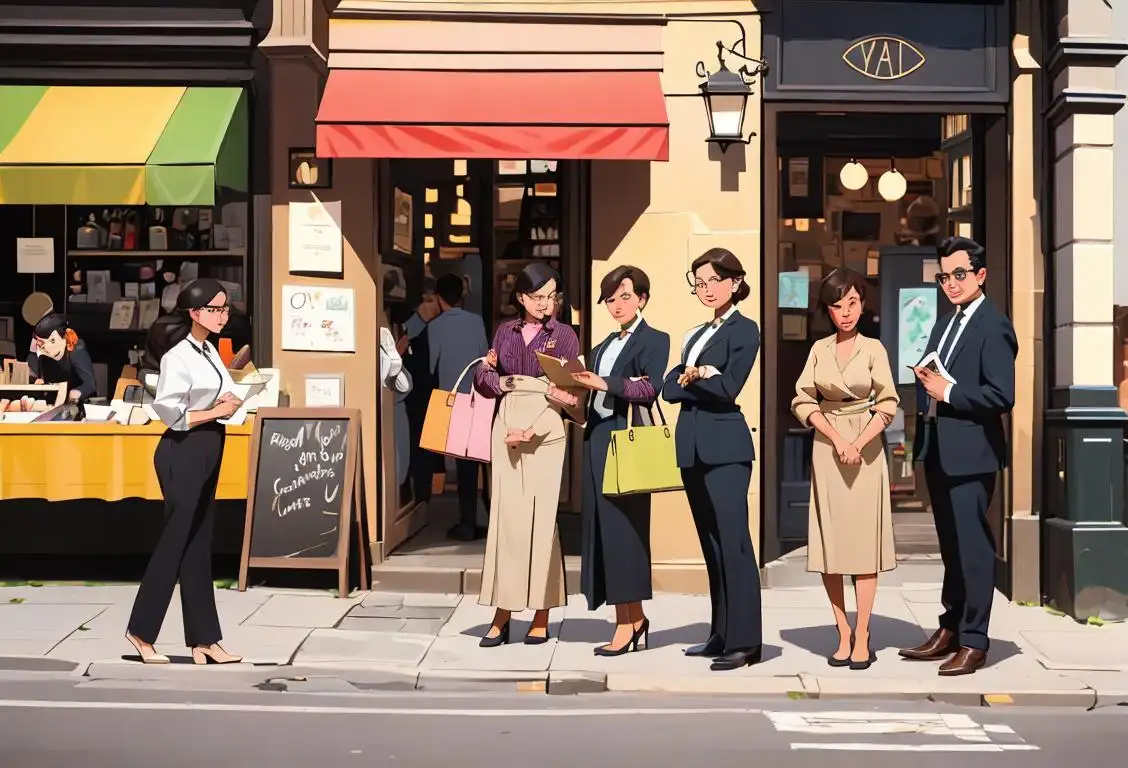 A diverse group of small business owners, dressed in various stylish outfits, in a bustling city street, showcasing their unique products..