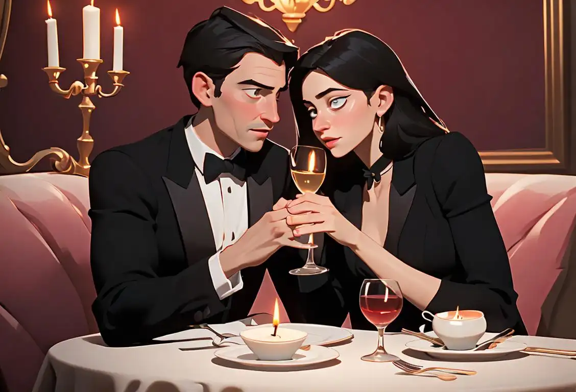 A couple holding hands, dressed in classy attire, enjoying a romantic candlelit dinner in a chic restaurant..