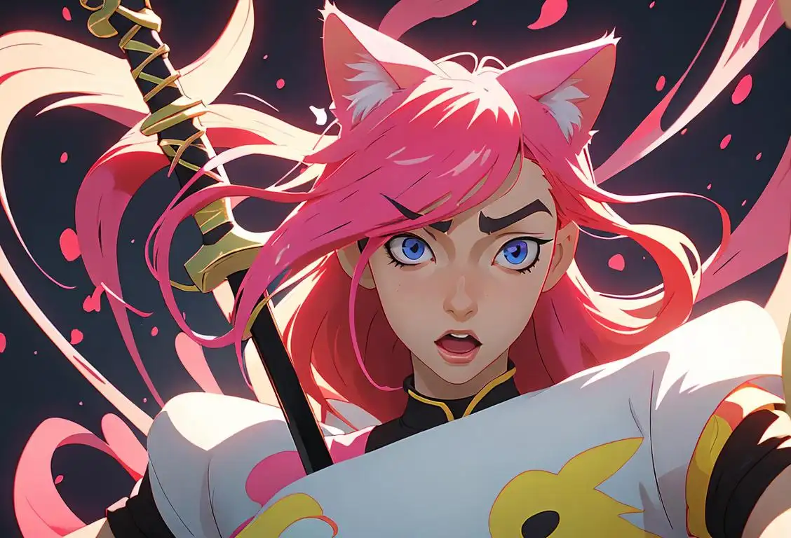 Vibrant characters with colorful hair, expressive eyes, and fantastic backdrops showcasing the magic of anime. Include unique fashion, vivid scenes, and anime-inspired accessories like cat ears or giant swords..