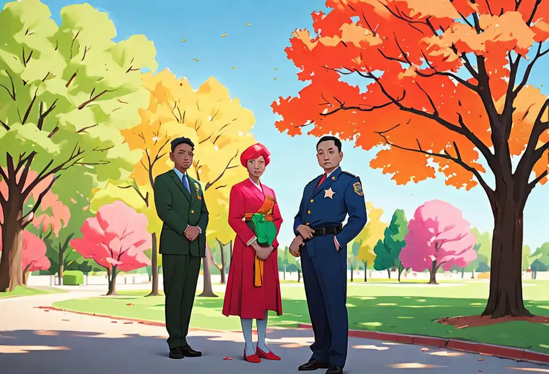 A diverse group of individuals, dressed in colorful attire, standing together in a peaceful park setting..