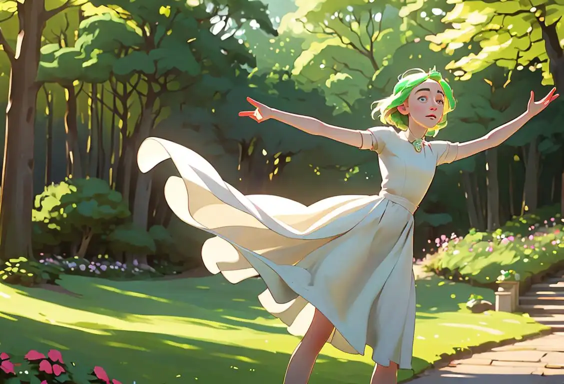 Saoirse Ronan gracefully twirling in a flowing dress, with a whimsical forest backdrop and a touch of Irish charm..