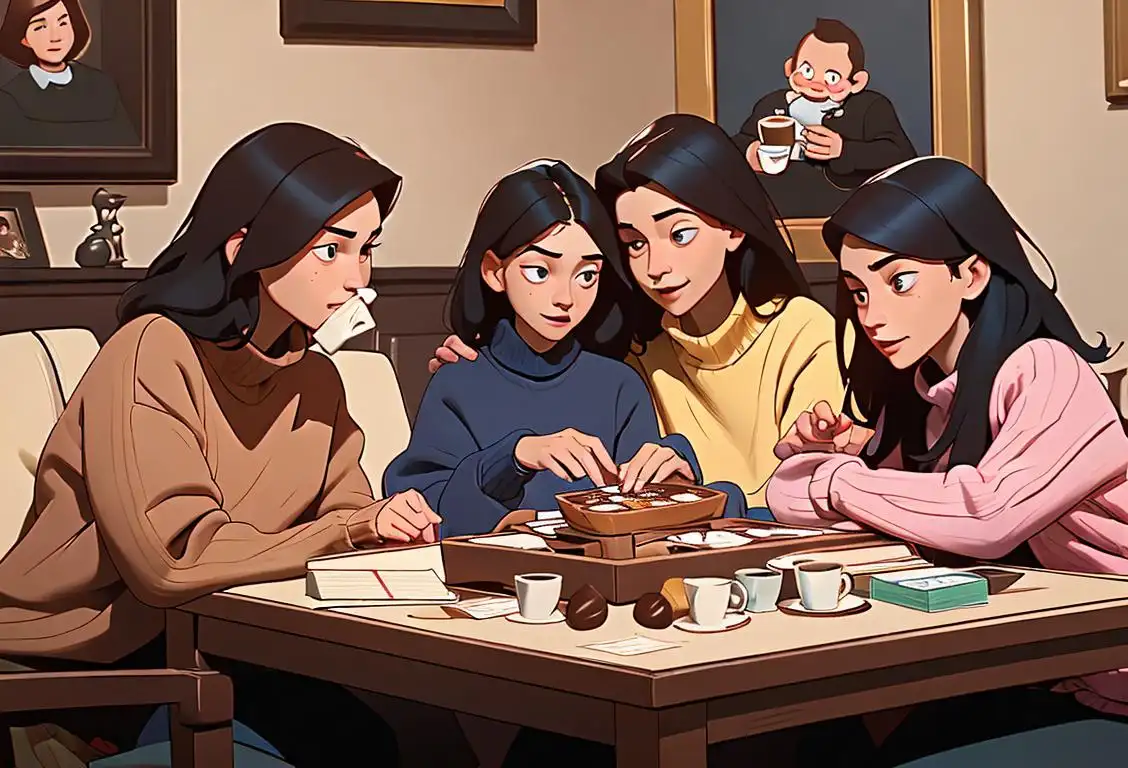 Happy family of four, sitting together at home, enjoying quality time during a national lockdown. Cozy sweaters, comfy blankets, and a board game spread out on the coffee table..