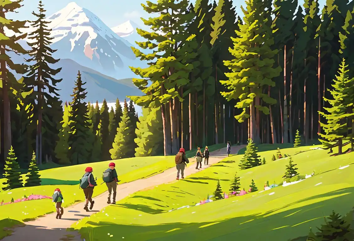 Go on a delightful journey through the internet history and significance of National North West Day! Picture a group of friends hiking in the beautiful Pacific Northwest, wearing flannels and beanies, surrounded by towering evergreen trees..