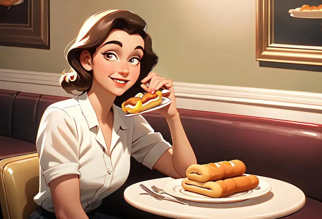 Young girl with a wide smile, wearing a classic retro outfit, 1950s diner scene with a plate of twinkies on the table..