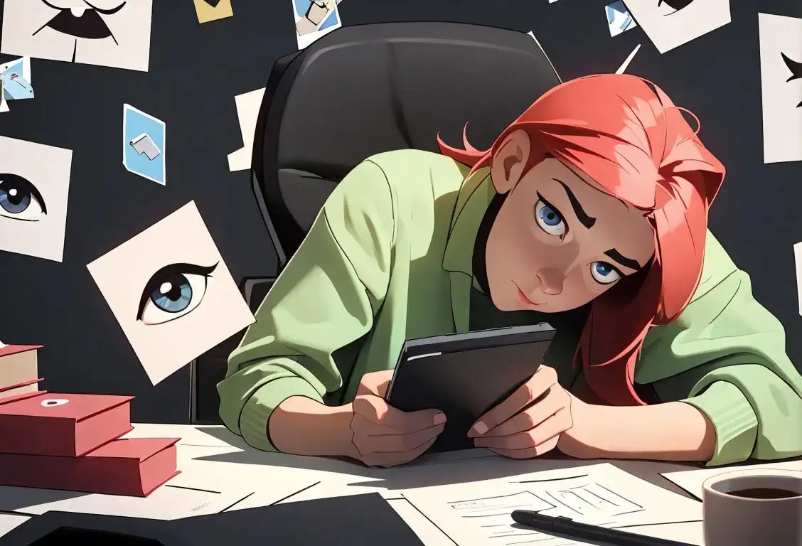 A person sitting at a computer, wearing casual attire, surrounded by piles of emails and hitting the unsubscribe button with determination..